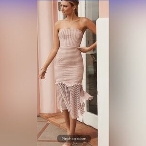 Zoey Lace Overlay Flounce Hem Midi Dress Blush